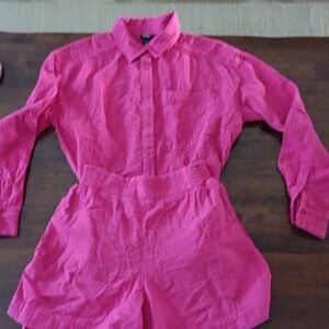 Echo Vibrant Pink Long Sleeve Shirt and Shorts Set XS